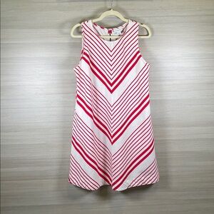 Liz Claiborne Linen Blend Sleeveless Red White Striped Midi Dress Pockets Medium
